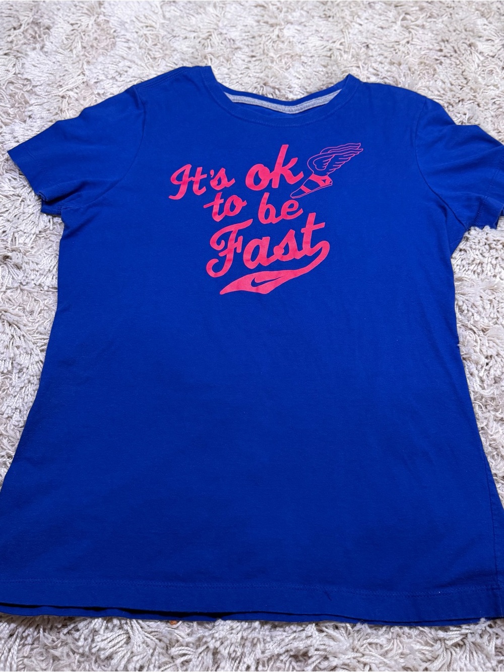 Nike It’s OK To Be Fast T Shirt Womens XL Slim Fit Blue Red 100% Cotton
